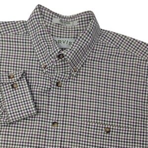 Orvis Mens Long Sleeve Button Down Shirt LTL Gingham Plaid Cotton